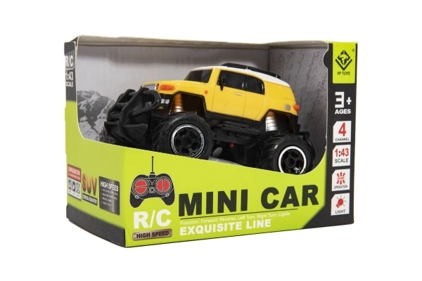 Autíčko RC mini SUV plastové 14cm 27MHz auto na diaľkové ovládanie na batérie. 2 farby v krabici 16x12x10 – Žltá