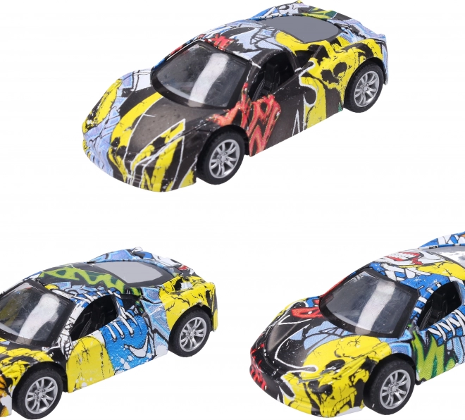 Kovové auto s graffiti 9 cm na spätný chod