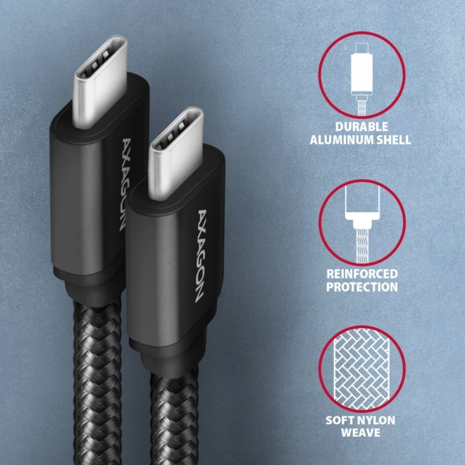 Kábel USB-C na USB-C 3m, Power Delivery 60W, ohybný pletený