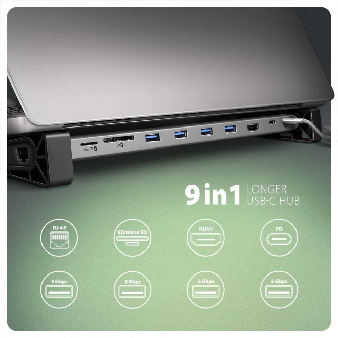Viacportový USB-C hub AXAGON 5Gbps 9v1