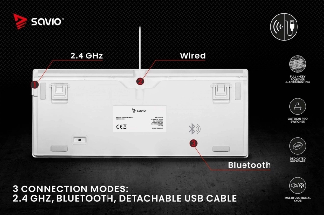 Mechanická bezdrôtová klávesnica Phenix White s Gateron Red Pro a pudding keycapmi