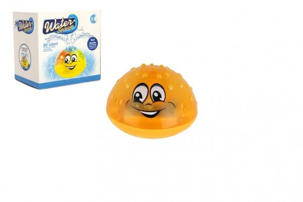 Plastová striekajúca hračka 10 cm žltá hračka do vody na batérie so svetlom v krabici 10 x 10 x 8 cm