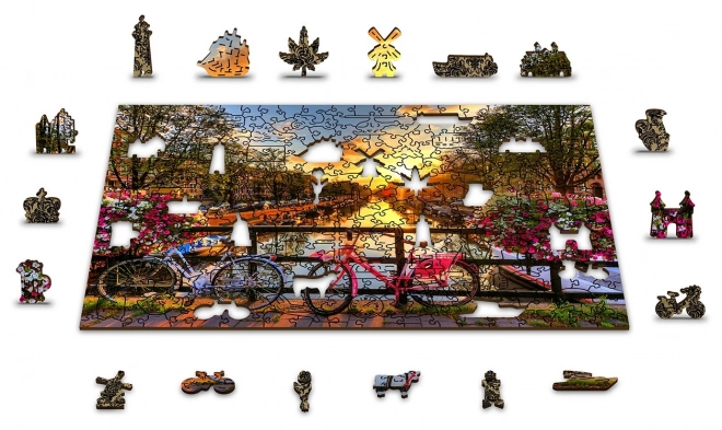 Drevené puzzle Kolesá v Amsterdame 2v1, 150 dielikov