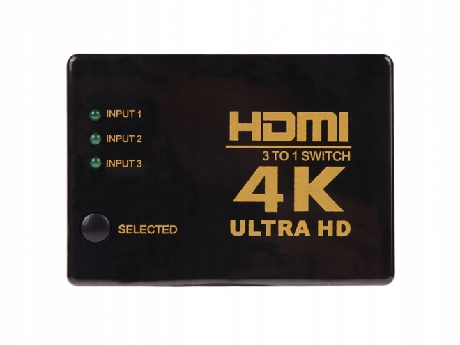 Prepínač 3x na 1 HDMI 4K UHD hub + IR diaľkové ovládanie