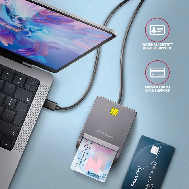 Čítacia zariadenie identifikačných kariet AXAGON USB-C s káblom