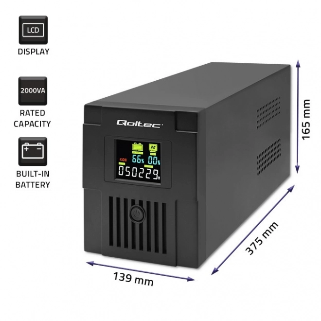 Záložný zdroj energie Qoltec UPS 2000VA 1200W s LCD a USB