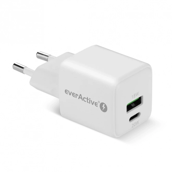 Nabíjačka do siete GaN 1x USB, 1x USB-C 20W QC3.0 biela