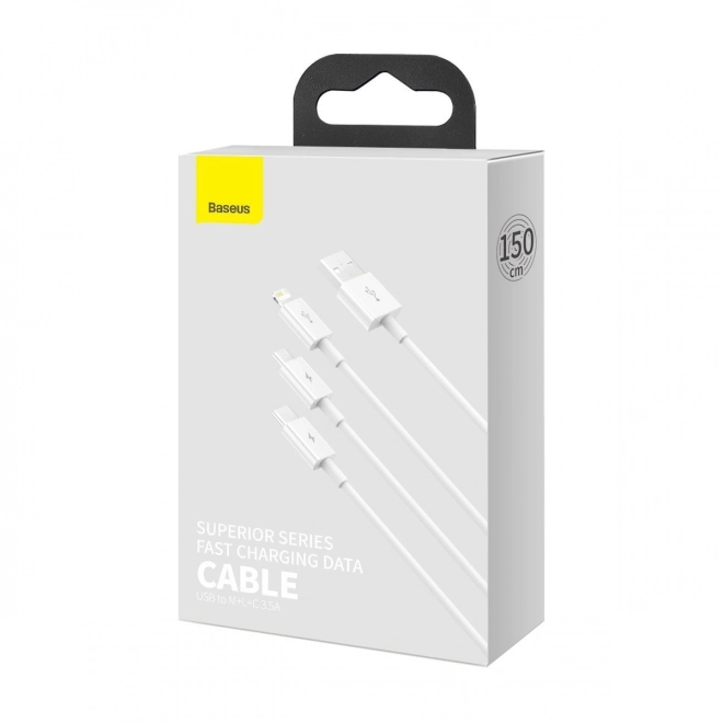 Kabel USB 3v1 Baseus Superior serija USB na micro USB / USB-C / Lightning 3,5 A 1,2 m Biela