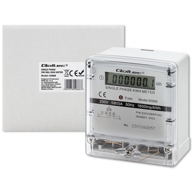 Jednofázový elektromer Qoltec 230V s LCD displejom