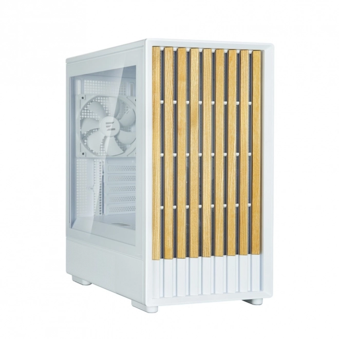Biela Mini Tower Skriňa s drevenými prvkami