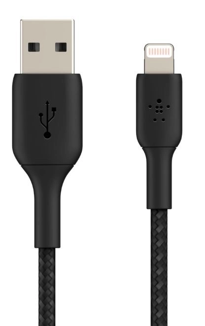 Kábel USB- Lightning 2m pletený čierny