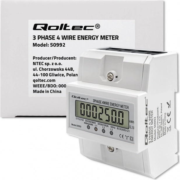 Trojfázový elektronický merač spotreby energie na DIN lištu