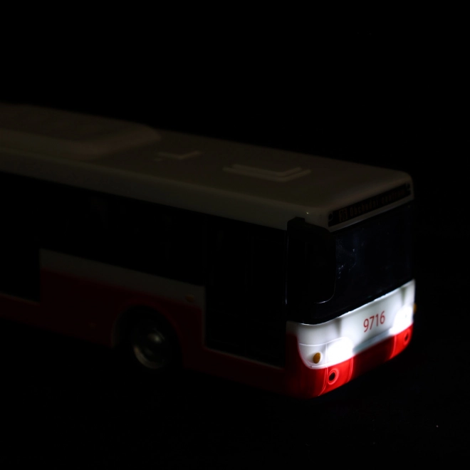 Česky hovoriaci plastový autobus 36 cm červený obojstranný na batérie. 40x10x7,5cm