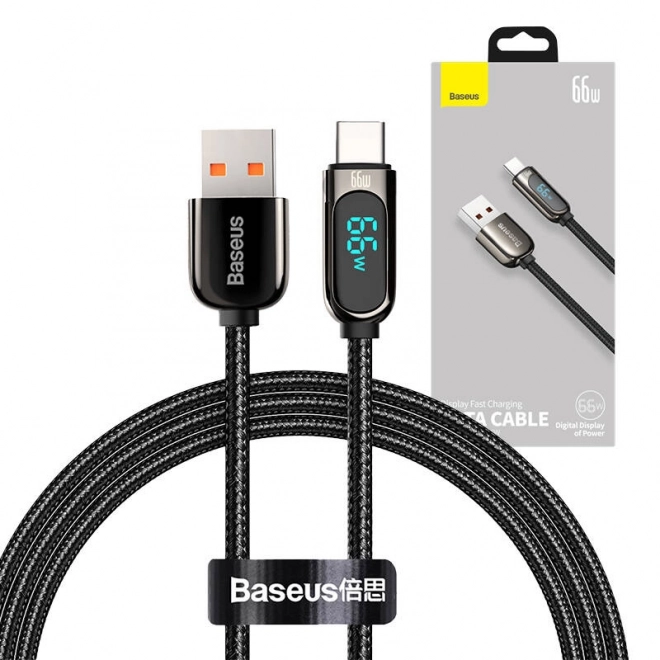 Kábel Baseus s displejom USB na Type-C, 66W, 1m, čierny