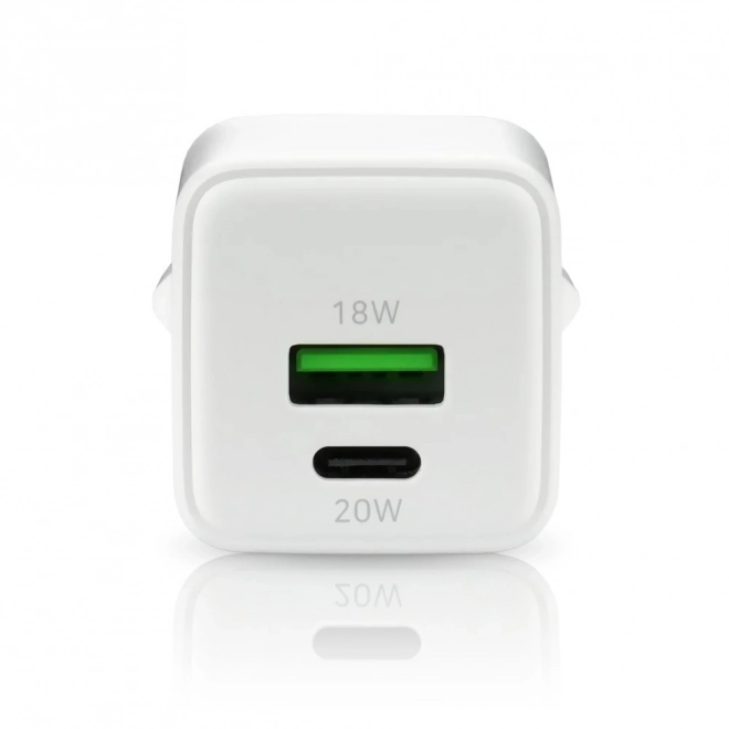 Nabíjačka do siete GaN 1x USB, 1x USB-C 20W QC3.0 biela