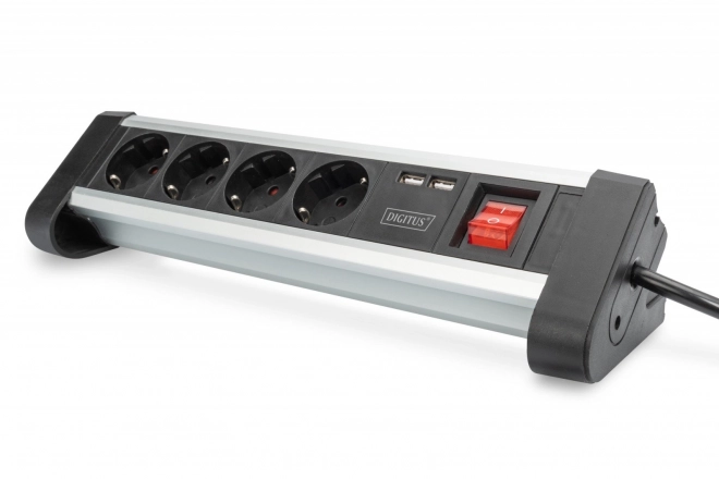 Kancelárska napájacia lišta 45° so 4 zásuvkami, 2x USB (5V/2A), otočná 290°