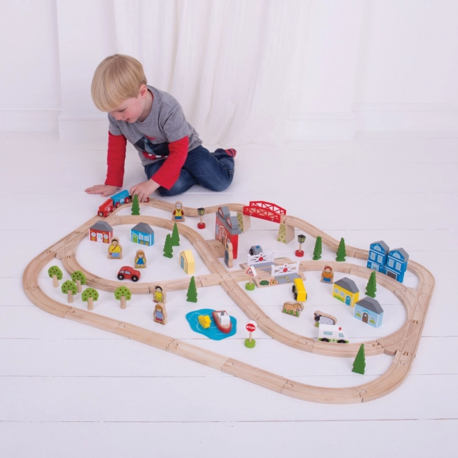 Bigjigs Rail Drevená vláčiková dráha Mesto a dedina 101 dielov