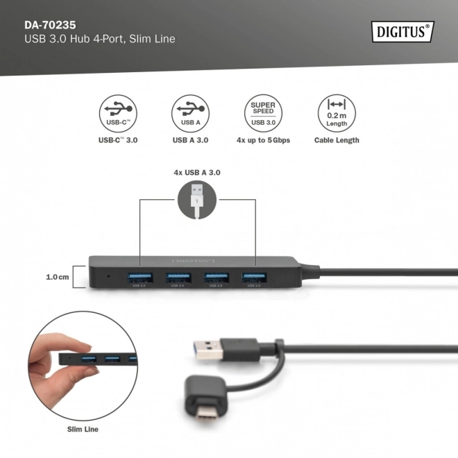 USB Hub 3.0 4-portový SlimLine