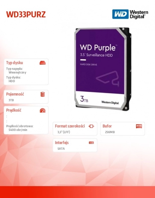 Dysk na sledovanie WD Purple 3TB 3.5 palca