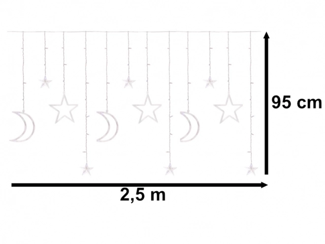 LED prívesok studená biela s hviezdičkami a mesiačikmi - 2,5 m, 138 LED diód