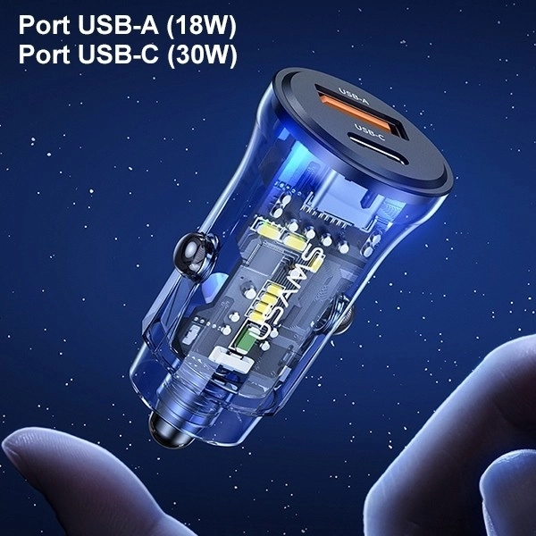 Rýchlonabíjačka do auta USAMS 30W s USB a USB-C