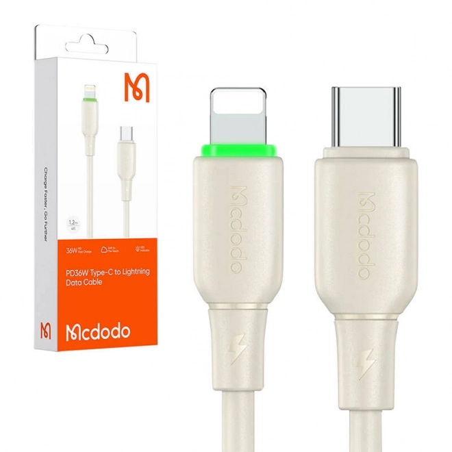 Usb-C na Lightning kábel s LED svetlom 1,2 m béžový