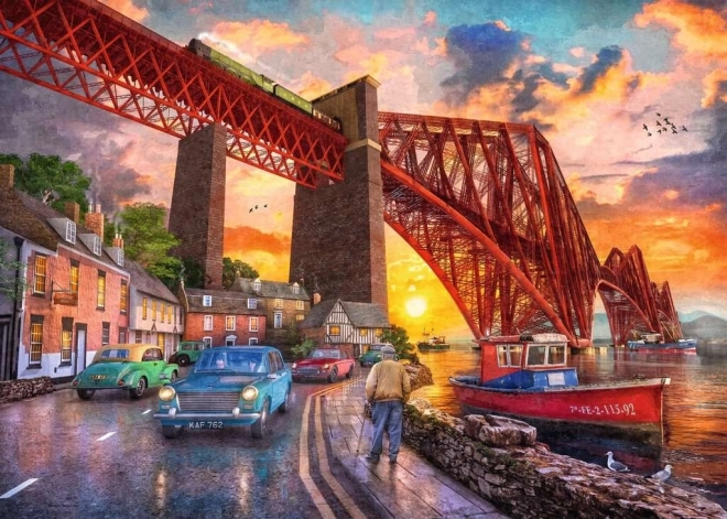 Puzzle Forth Bridge pri západe slnka, Škótsko 1000 dielikov