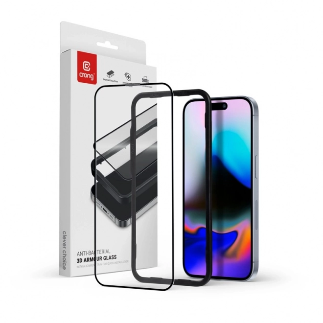 Antibakteriálne 3D pancierované sklo - tvrdené 9H Full Glue pre iPhone 16 + inštalačný rám – IPhone 16 Pro