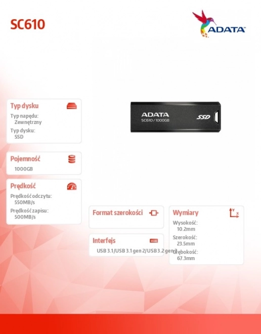 Externý SSD disk ADATA SC610 1000GB USB3.2 Gen2 čierny