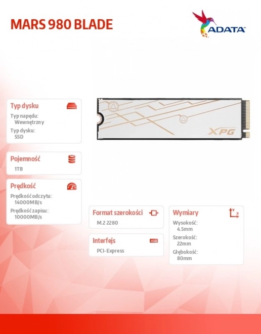 Vysokorýchlostný SSD disk XPG Mars 980 Blade pre notebooky