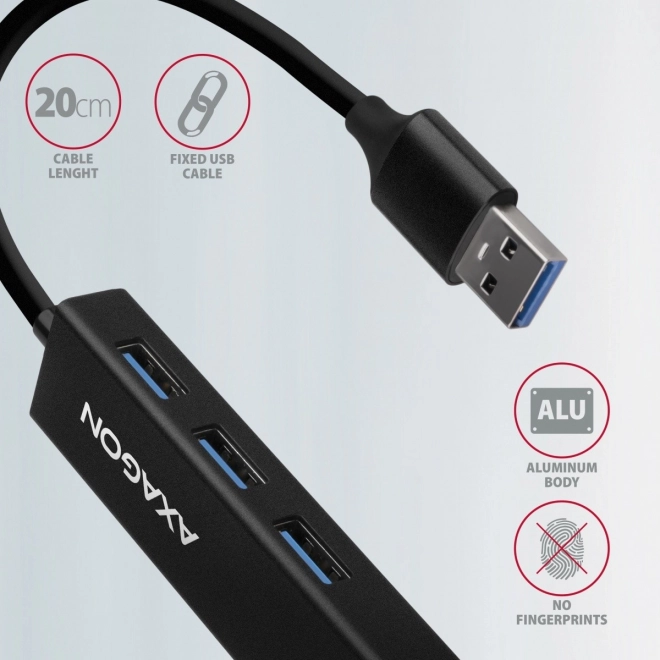 Viacportový USB hub 3x USB-A + GLAN, USB3.2 Gen 1, kovový, 20cm USB-A kábel