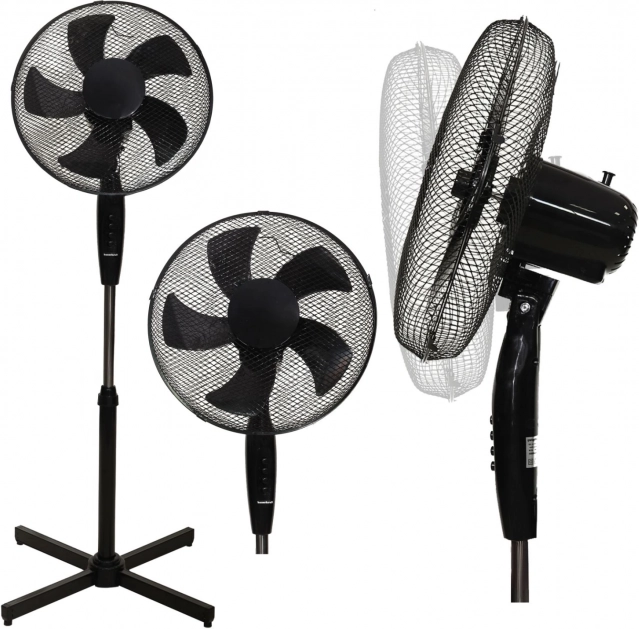Stojací podlahový ventilátor – 3 režimy, 5 lopatiek, čierny