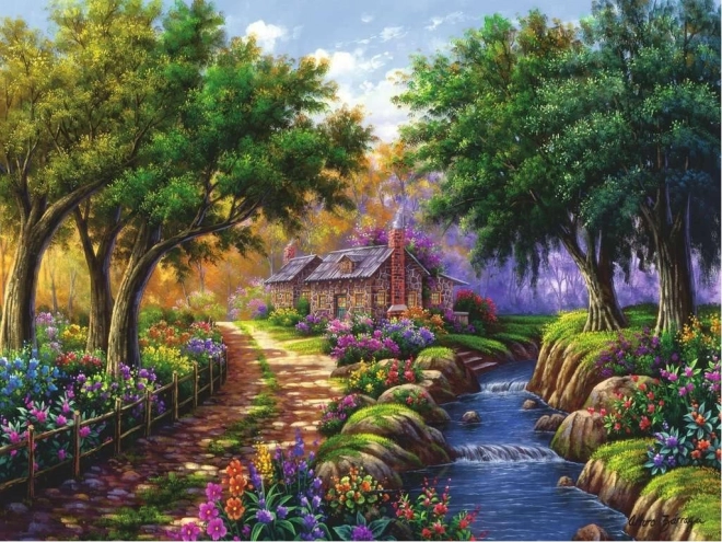 Puzzle Domček pri rieke 1500 dielikov