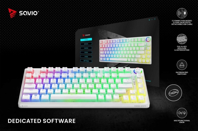 Mechanická bezdrôtová klávesnica Phenix White s Gateron Red Pro a pudding keycapmi