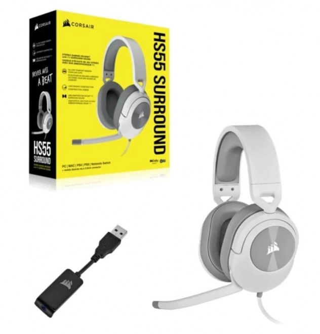 Herné slúchadlá Corsair HS55 Surround biele