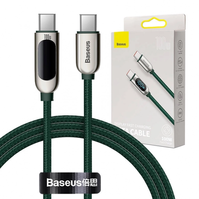 Kábel Baseus USB-C na USB-C s displejom 100W 1m zelený