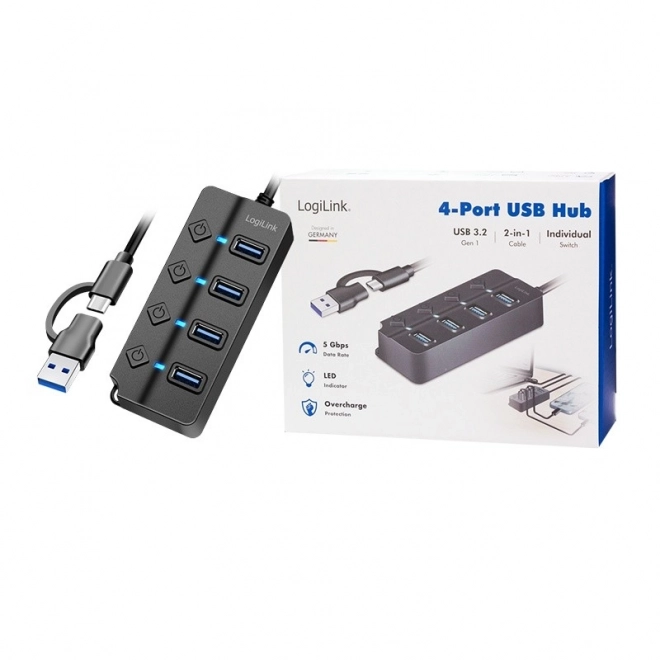 USB Hub so 4 portmi, 3.2 Gen 1, čierny