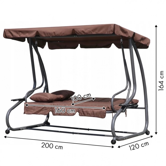 Záhradná hojdačka ModernHome 2v1 s hnedými vankúšmi