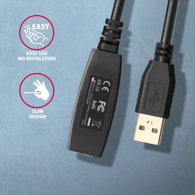 Aktívny USB predlžovací kábel Axagon 20m