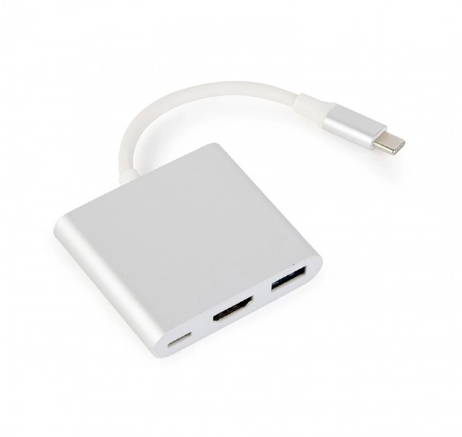 Sivý USB-C adaptér s HDMI a USB A 3.0
