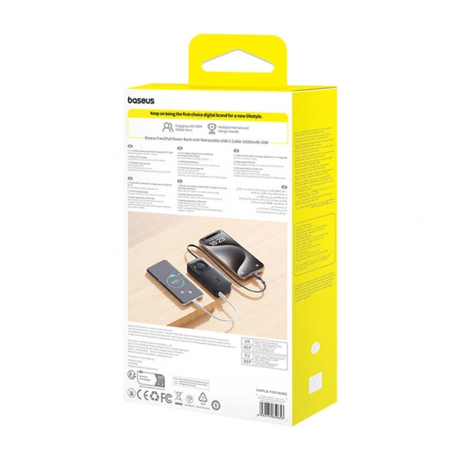 Powerbanka Baseus Free2Pull 10000mAh 30W s káblom čierna