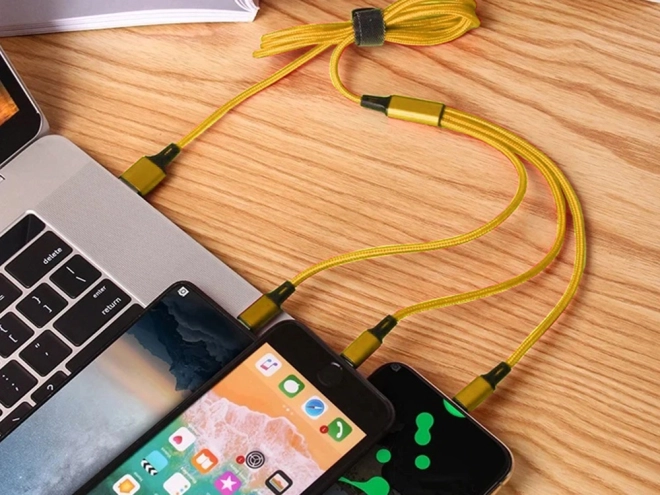 3v1 usb kábel pre telefón lightning kábel iphone micro usb typ-c 1,2 m – Žltá