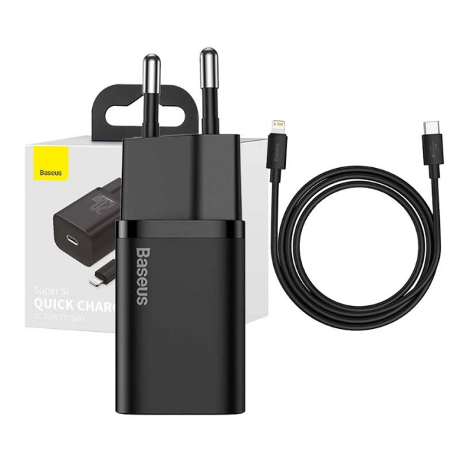 Rýchlonabíjačka Baseus Super Si 20W s USB-C na Lightning káblom 1m čierna