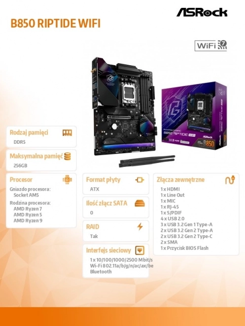 Dosková hra ASRock Phantom Gaming Riptide WiFi AM5 ATX