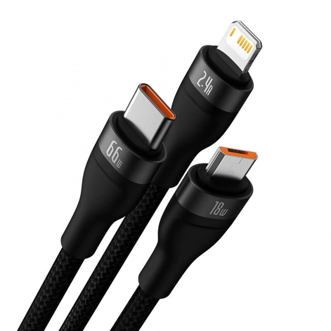 Kabel USB 3v1 Baseus Flash II, 66W, 1,2 m, čierny