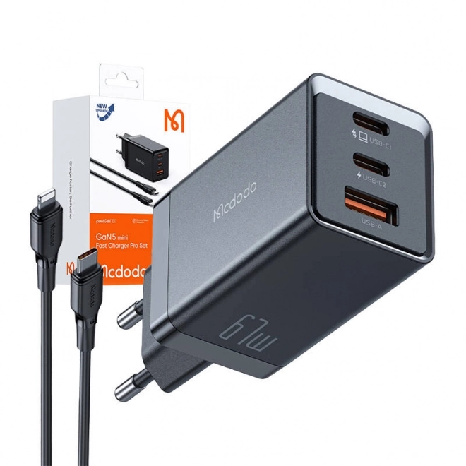 GaN nabíjačka Mcdodo 67 W s káblom USB-C na Lightning (čierna)