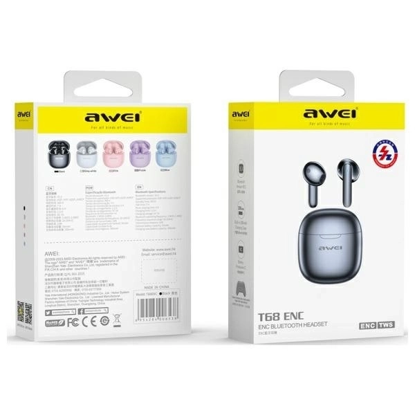 Bezdrôtové slúchadlá Bluetooth 5.3 so základňou T68 TWS čierne