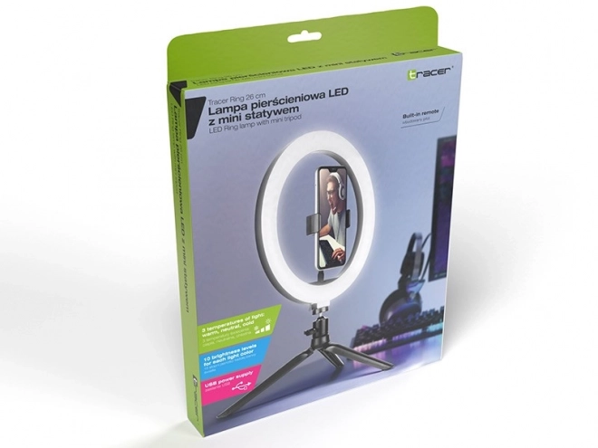 Lampa kruhová 26 cm s mini statívom