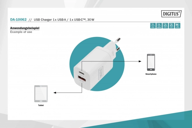 Sieťová nabíjačka USB-C a USB-A biela