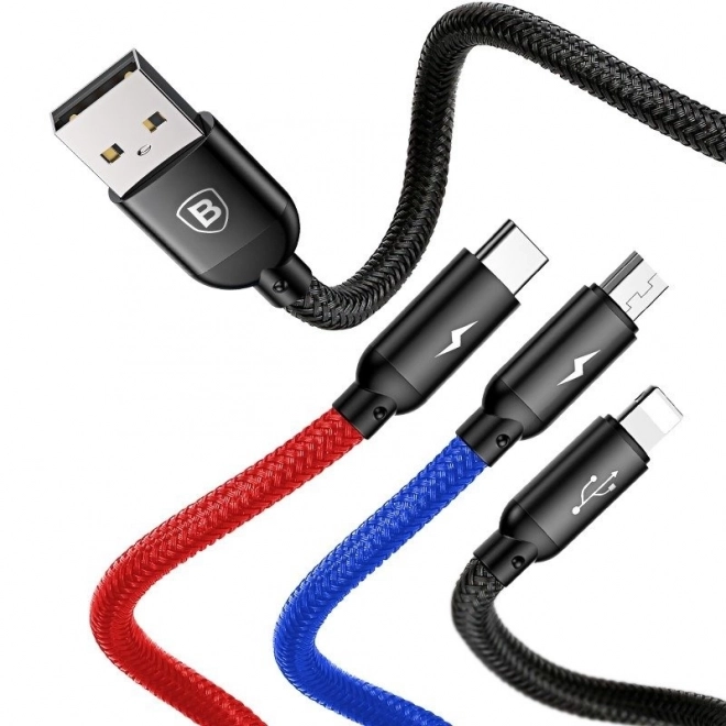 Baseus Univerzálny 3v1 Nabíjací Kábel USB C/Lightning/Micro - Čierny